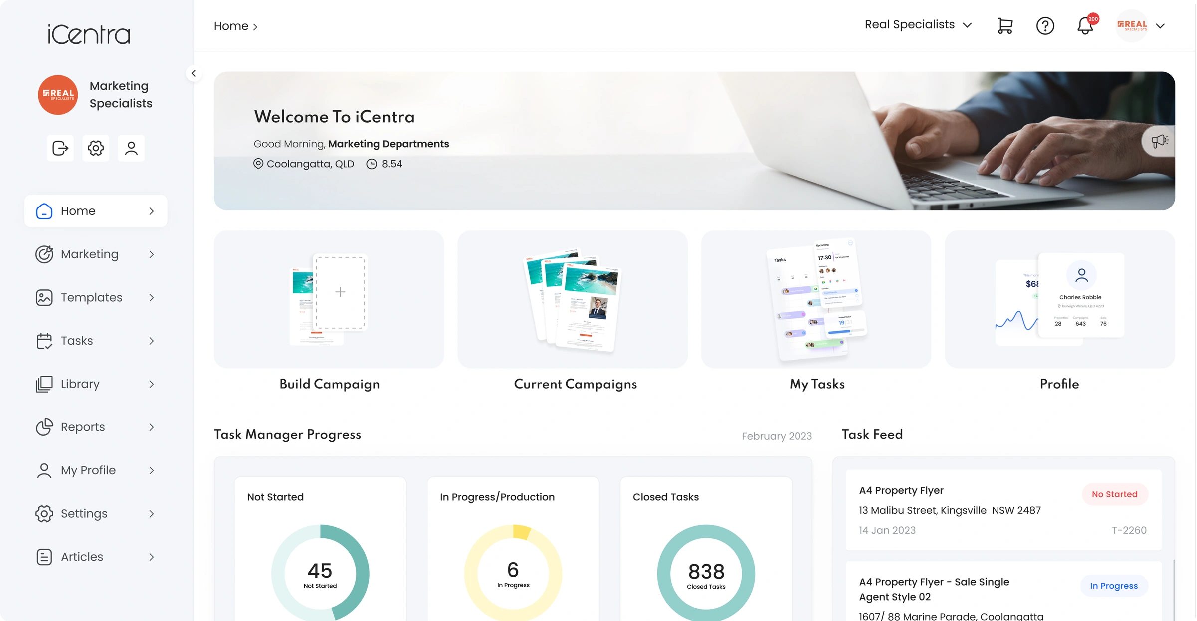 iCentra dashboard — Welcome to iCentra