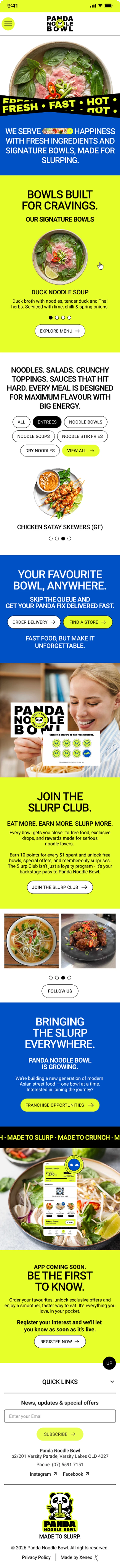 Panda Noodle Bowl mobile site — full scroll