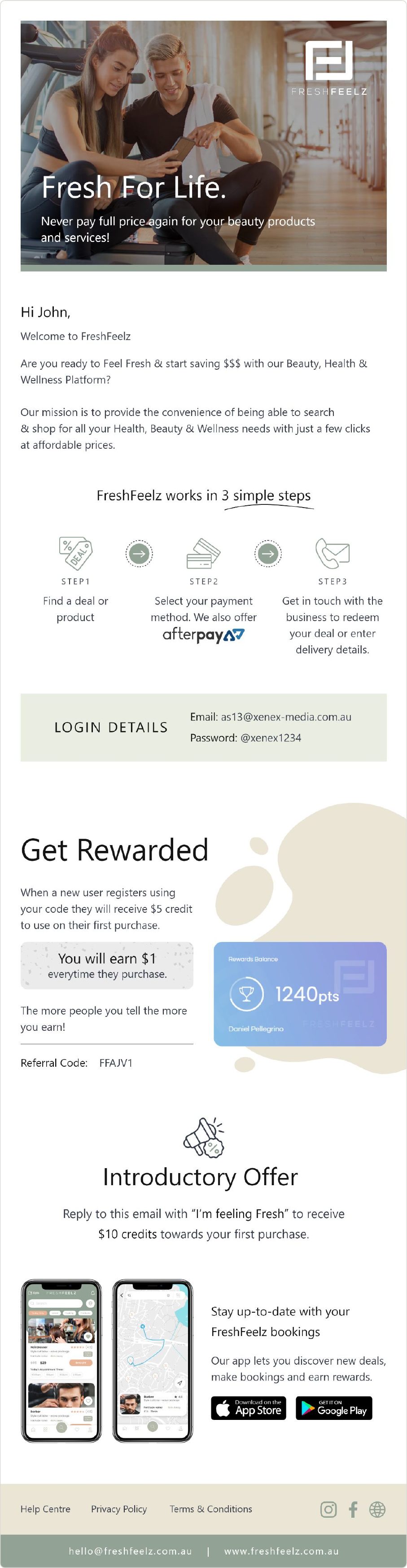 FreshFeelz email template — offers
