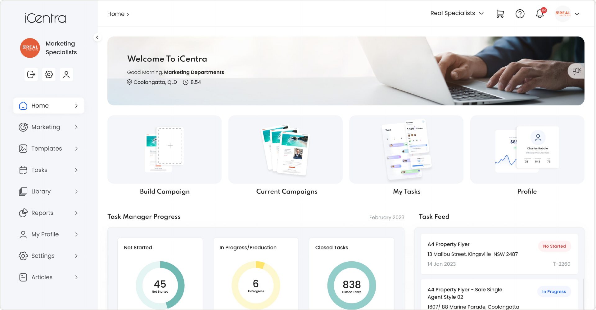 iCentra dashboard — Welcome to iCentra