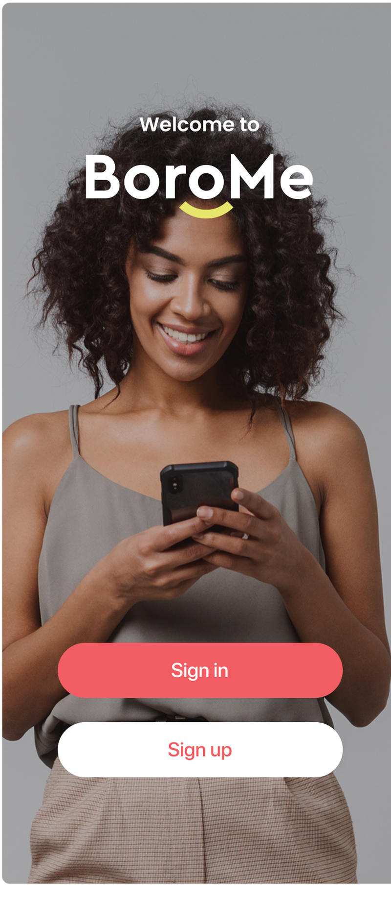 BoroMe mobile app — welcome screen