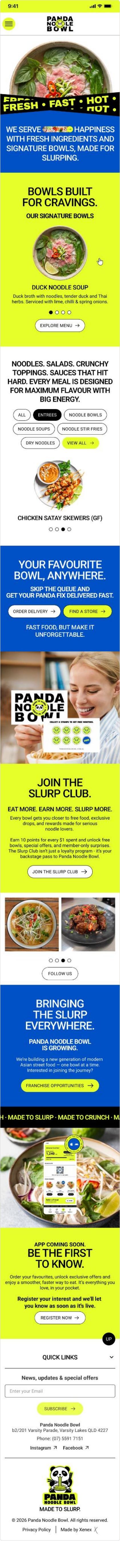 Panda Noodle Bowl mobile site — full scroll