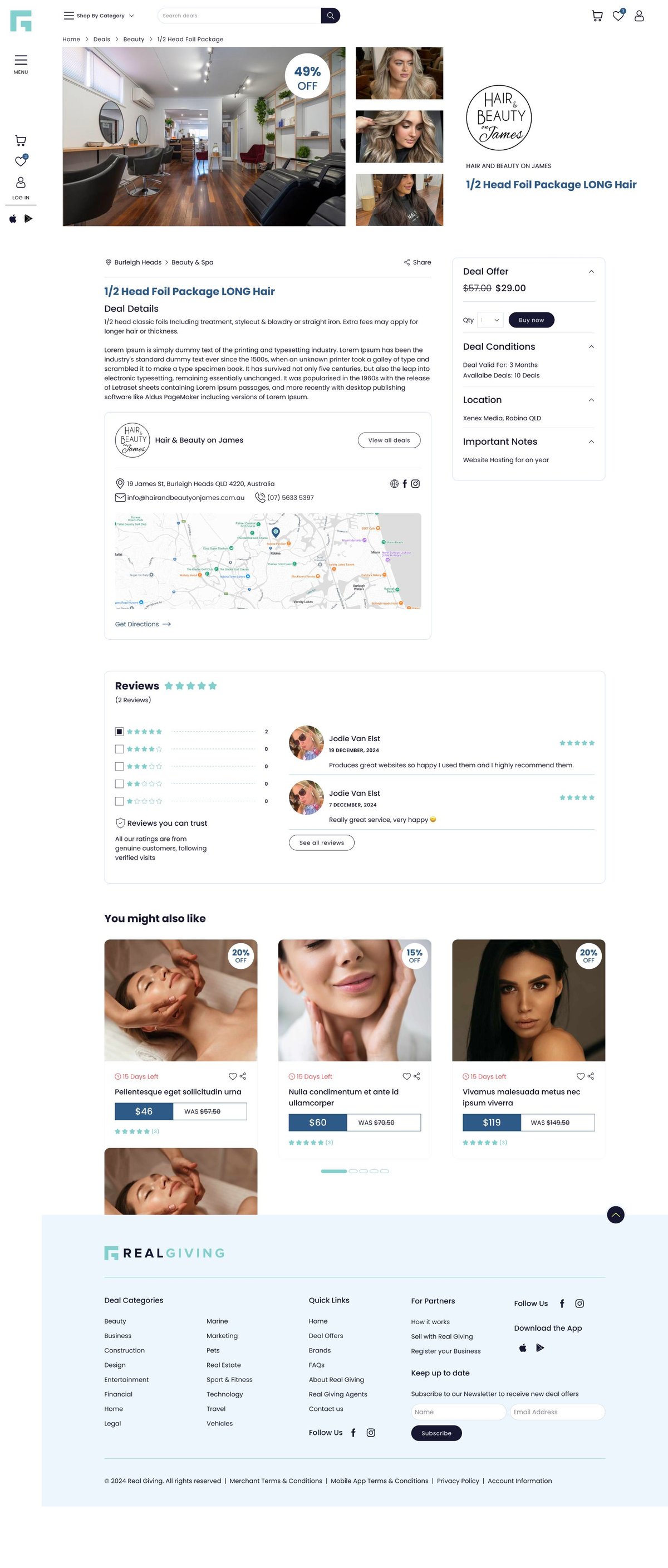 Real Giving merchant deal page